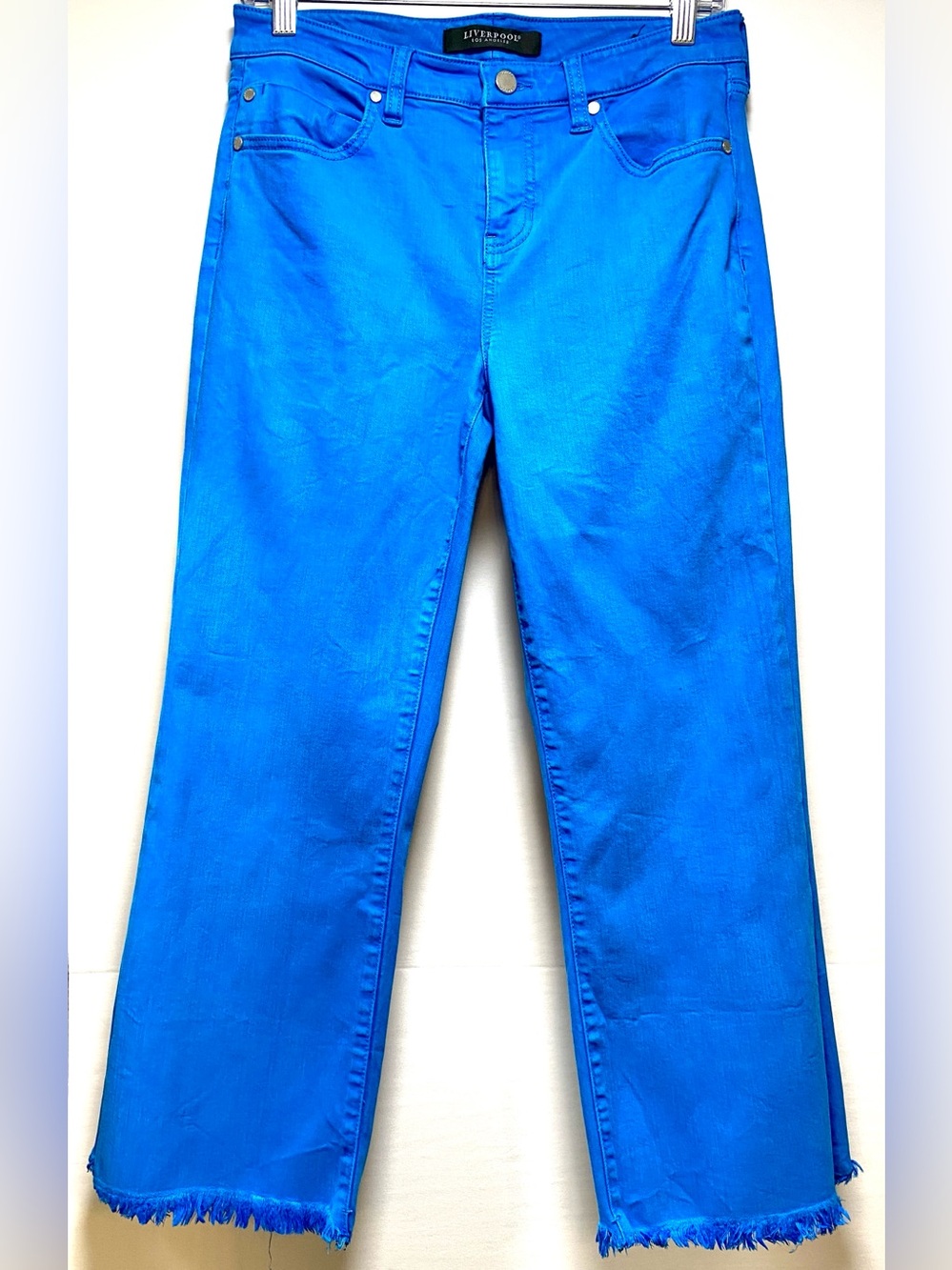 LIVERPOOL LOS ANGELES JEAN Size 6/28 Diva Blue Hannah Crop Flare Frayed End